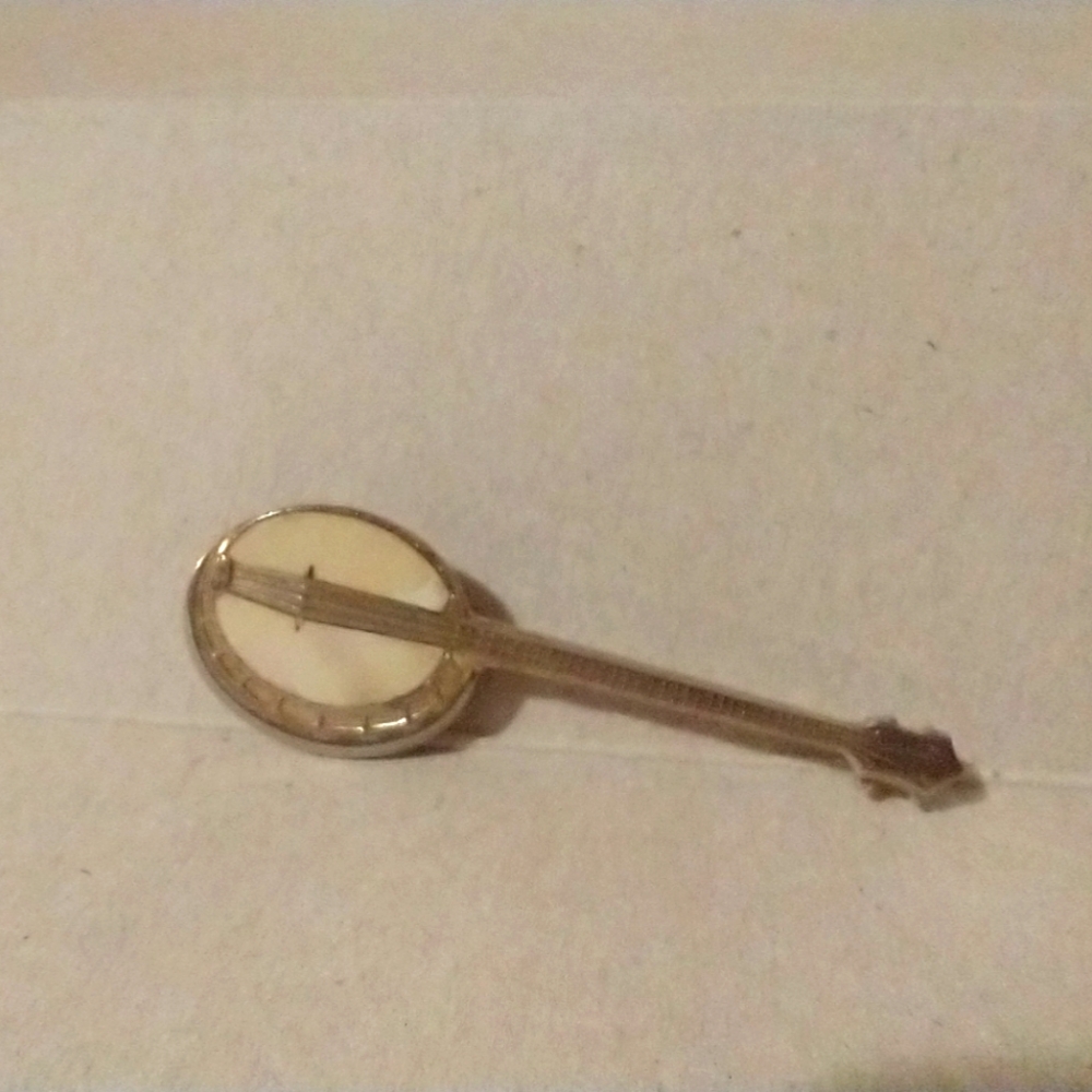 Vintage opal inlay banjo brooch